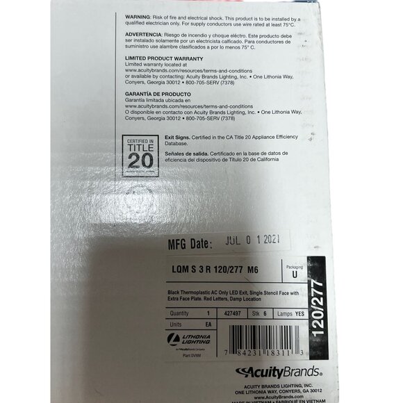 Lithonia Lighting LED Quantum Exit Sign Black Housing Direct Wire 427497 NEW - Picture 6 of 6